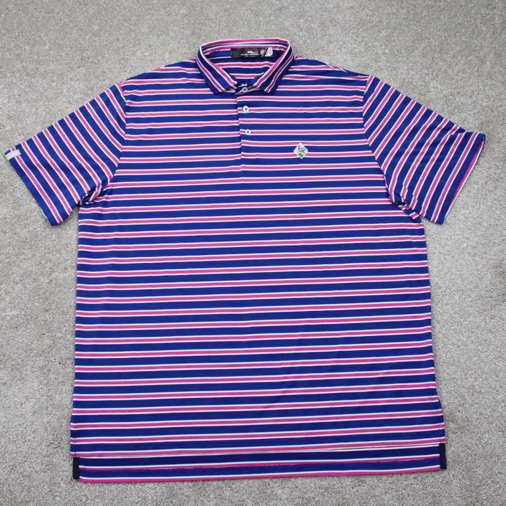 RLX Ralph Lauren Polo Shirt Mens XL Pink/Blue Striped Golf S/S Pullover‎ Stretch